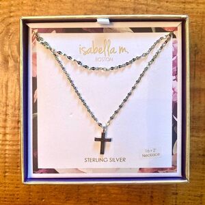 NEW Isabella M. Sterling Silver double-layered Necklace Cross Pendant Size 16+2"